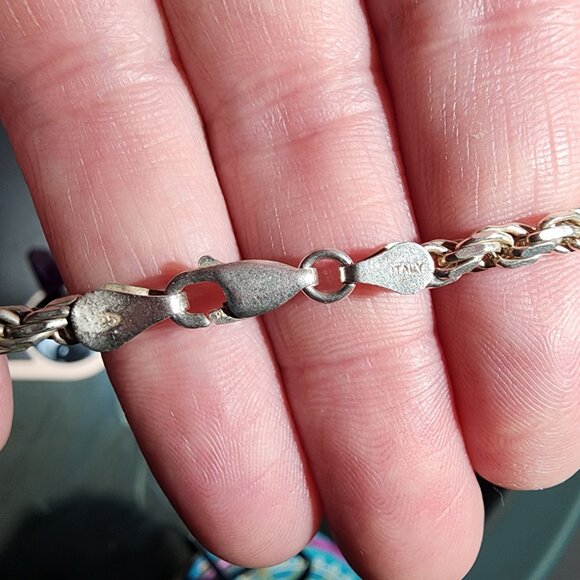 Vintage Italian 925 Sterling Silver Chain Necklace With Amethyst Crystal Pendant - Picture 9 of 10